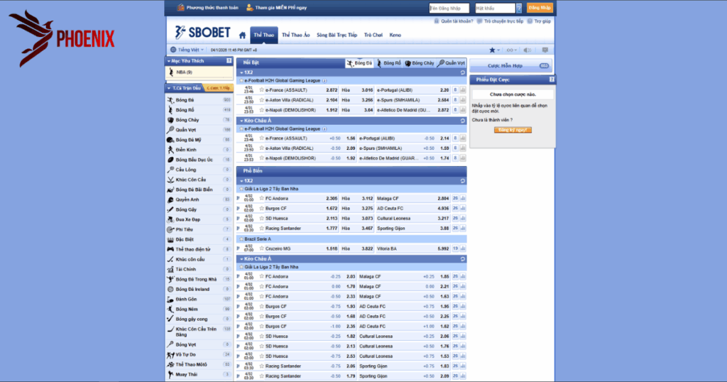 Sảnh Sportbook SBOBET